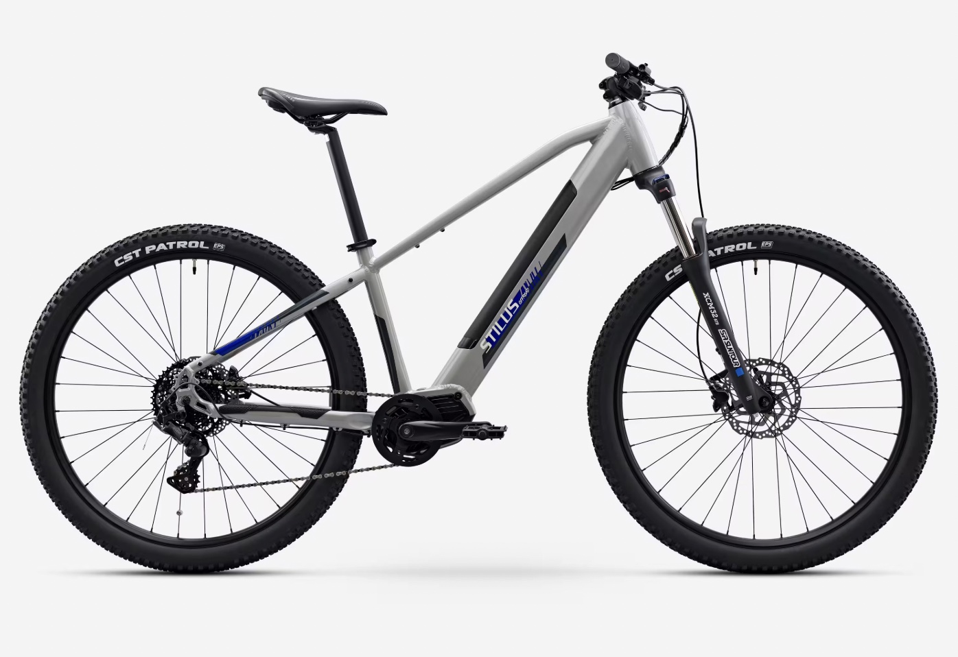Side view of the Stilus all-terrain electric mountain bike available to rent